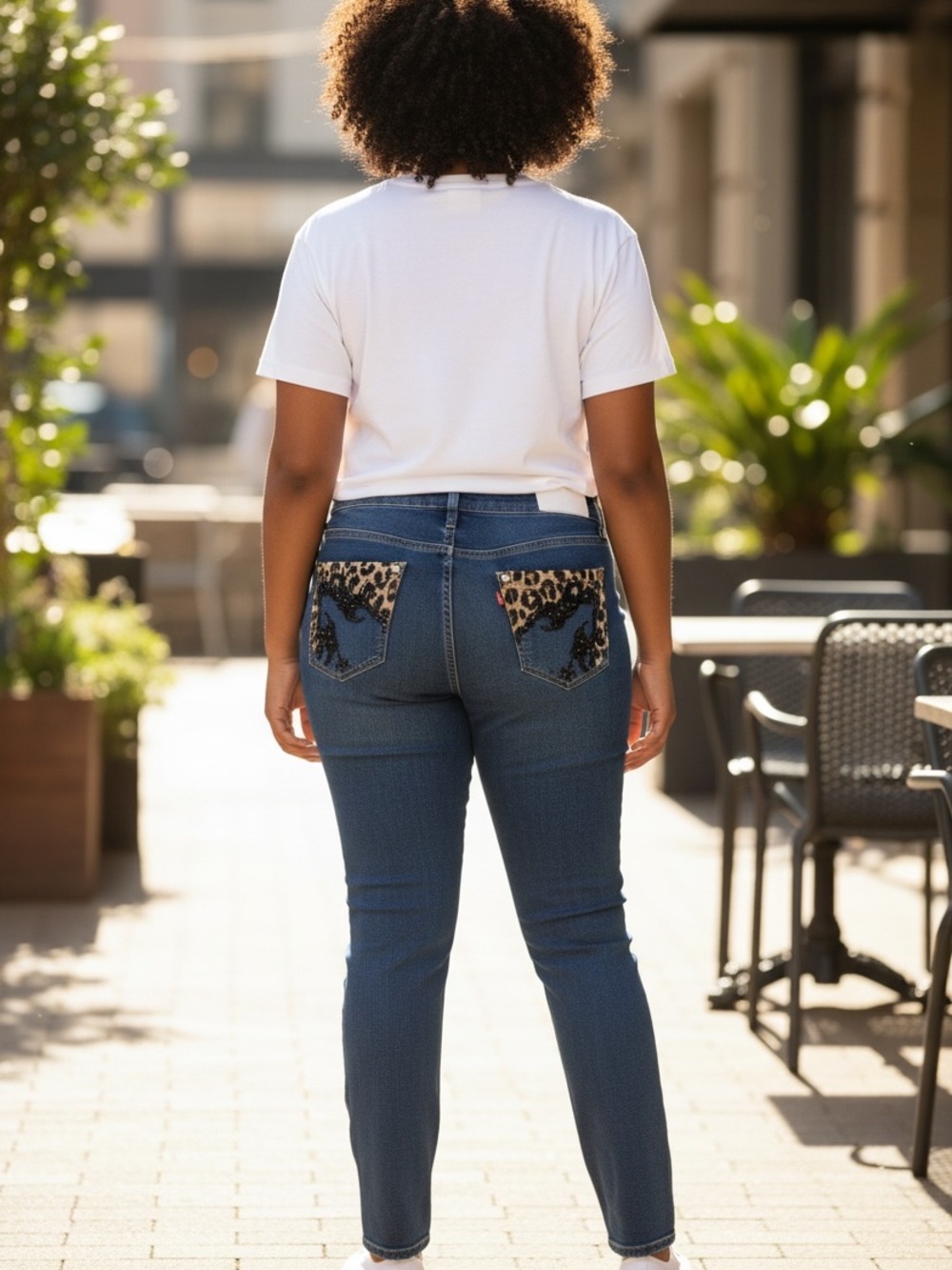Hydraulic Bootcut Jeans with Leopard Pocket Accents - Blue